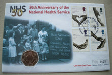 Load image into Gallery viewer, 1998 NHS 50TH ANNIVERSARY FIRST DAY COVER 50P COIN COVER PNC,STAMPS,&amp; POSTMARK
