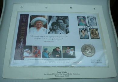 1900-2000 HER MAJESTY QUEEN ELIZABETH THE QUEEN MOTHER £5 COIN COVER PNC