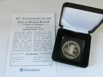 2005 60TH ANNIVERSARY OF THE END OF WWII QEII SILVER PROOF ONE CROWN BOX/COA