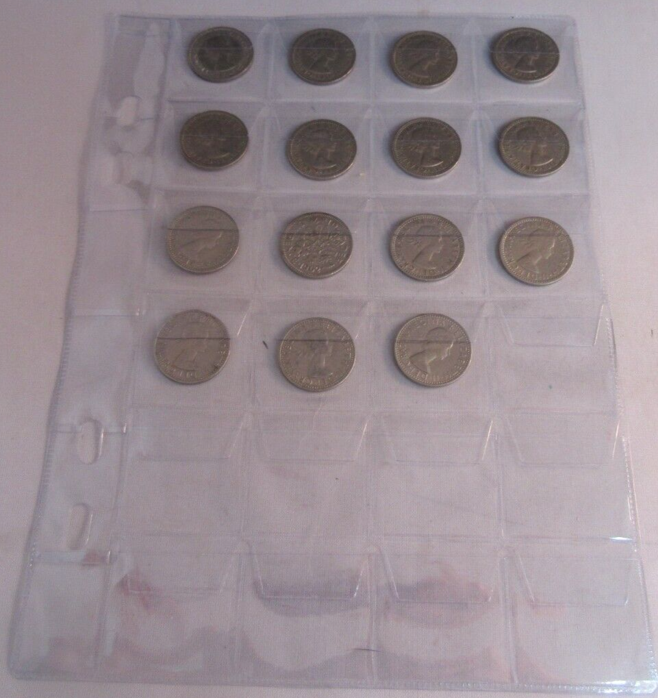 1953-1967 QUEEN ELIZABETH II SIXPENCE 6d FULL 15 COIN SET IN CLEAR FLIP