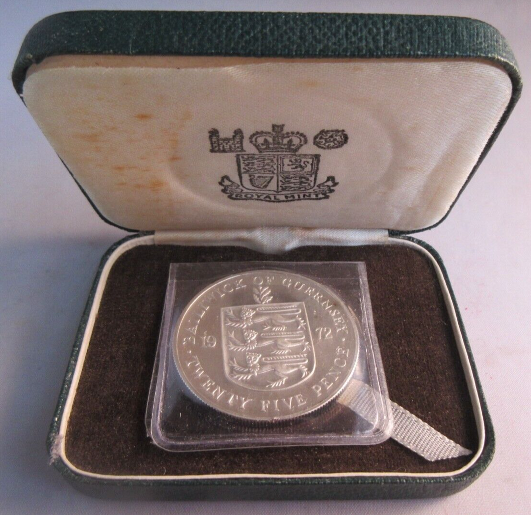 1972 QUEEN ELIZABETH II GUERNSEY SILVER PROOF CROWN COIN QEII & PRINCE PHILIP