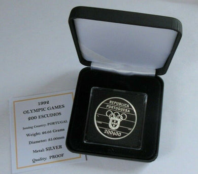1992 OLYMPIC GAMES SILVER PROOF PORTUGAL 200 ESCUDOS COIN BOX & COA SCARCE COIN