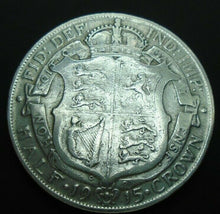 Load image into Gallery viewer, 1915 GEORGE V BARE HEAD FIRST COIN HALF 1/2 CROWN SPINK 4011 CROWNED SHIELD 2
