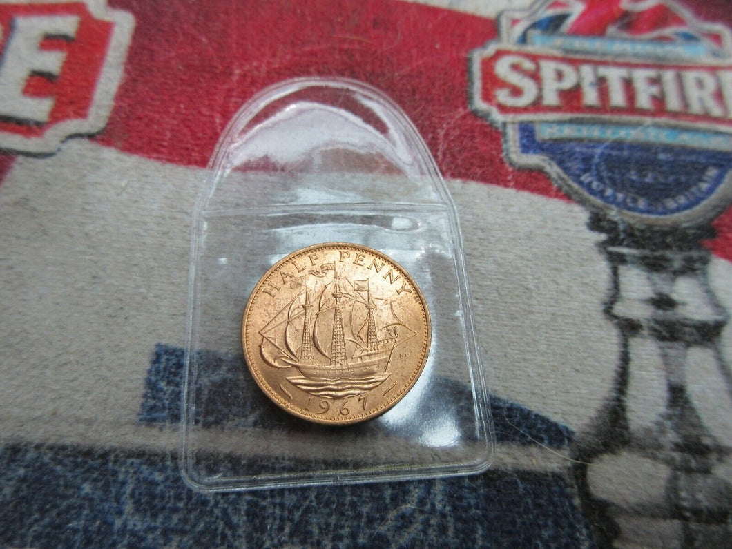 UK 1967 QEII BUNC HALF PENNY SINGLE OR TUBE OF 50 AS ISSUED