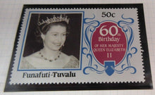 Load image into Gallery viewer, 1986 QUEEN ELIZABETH II 60TH BIRTHDAY FUNAFUTI TUVALU STAMPS &amp; ALBUM SHEET
