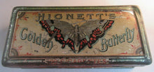 Load image into Gallery viewer, 1886 HIGNETT BROS &amp; CO GOLDEN BUTTERFLY VERY RARE TIN INTERNATIONAL HEALTH EXPO
