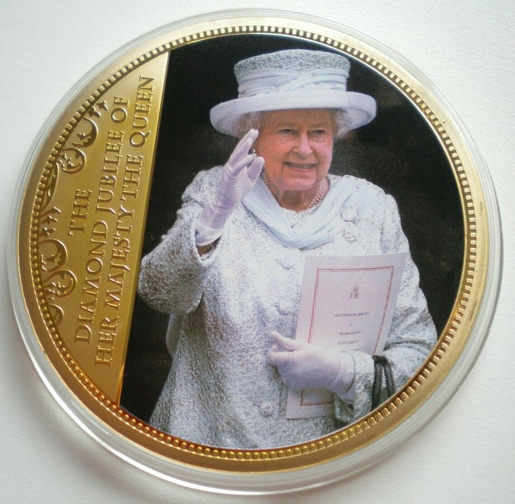 1952-2012 THE DIAMOND JUBILEE OF HER MAJESTY THE QUEEN LARGE GOLD PLATED MEDAL