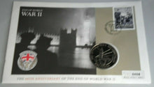 Load image into Gallery viewer, THE PALACE OF WESTMINSTER END OF WORLD WAR II 2005 PROOF £5 COIN COVER PNC &amp;INFO
