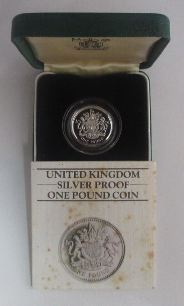 1983 Royal Arms Silver Proof Piedfort UK Royal Mint £1 Coin Box + COA