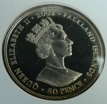 Load image into Gallery viewer, 2002 HM THE QUEEN&#39;S GOLDEN JUBILEE, FALKLAND ISLAND BUNC 50p CROWN COIN/PNC
