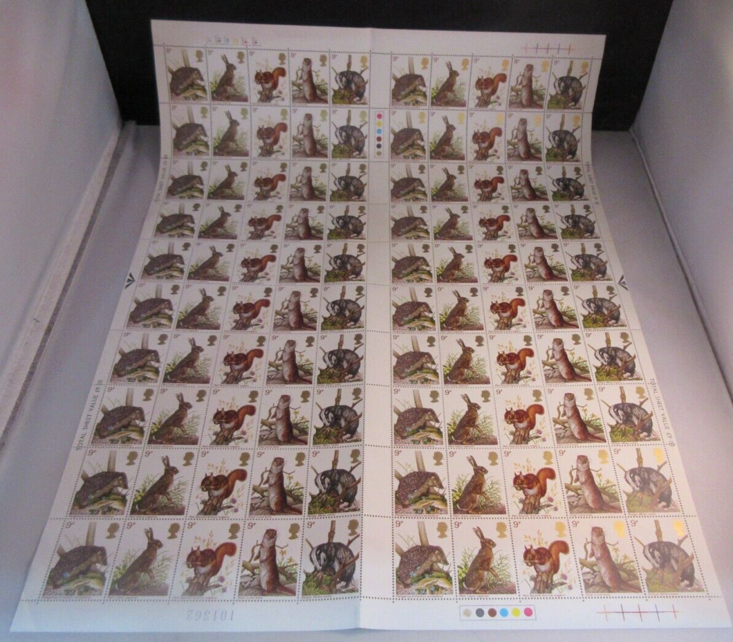 1977 BRITISH WILDLIFE 9p FULL SHEET 100 X STAMPS MNH T-LIGHTS & STAMP HOLDER