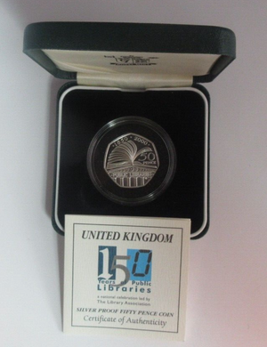 2000 Public Libraries Silver Proof UK Royal Mint 50p Coin Boxed + COA