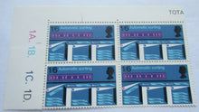 Load image into Gallery viewer, 1969 TELECOMMUNICATIONS 9d 1/- &amp;  AUTOMATIC SORTING 1/6 STAMPS MNH 3 BLOCK OF 4
