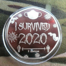 Load image into Gallery viewer, I SURVIVED 2020 MEDALLION SILVER PLATED NOVELTY 50p SHAPED COIN
