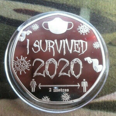 I SURVIVED 2020 MEDALLION SILVER PLATED NOVELTY 50p SHAPED COIN