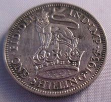 Load image into Gallery viewer, 1934 KING GEORGE V BARE HEAD .500 SILVER ONE SHILLING COIN IN CLEAR FLIP
