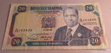 Load image into Gallery viewer, CENTRAL BANK OF KENYA 20 SHILLINGS BANKNOTE VF -  PLEASE SEE PHOTOS
