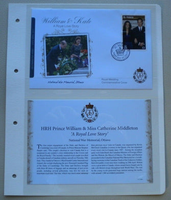 2011 WILLIAM & KATE - A ROYAL LOVE STORY - NATIONAL WAR MEMORIAL, OTTAWA COVER