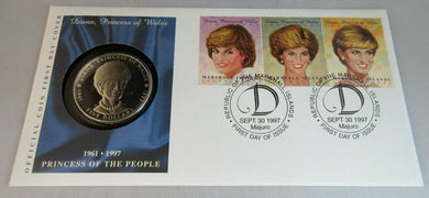 1961-1997 DIANA PRINCESS OF WALES BUNC MARSHALL ISLANDS $5 COIN COVER PNC