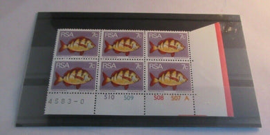 1973 DIPLODUS TRIFASCIATUS ERNST DE JONG RSA 7c BLOCK OF 6 STAMPS MNH