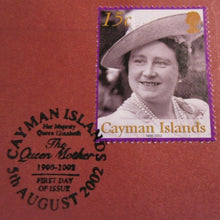 Load image into Gallery viewer, 1900 2002 QUEEN MOTHER - 2 STAMP COVERS &amp; FOLDER SHEET CAYMEN ISLANDS
