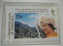 Load image into Gallery viewer, 1952-1992 QEII 40TH ANNIVERSARY OF THE ACCESSION - 5 X DOMINICA MNH STAMPS/INFO
