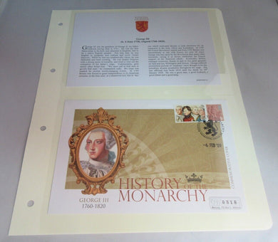 GEORGE III REIGN 1760-1820 COMMEMORATIVE COVER INFORMATION CARD & ALBUM SHEET