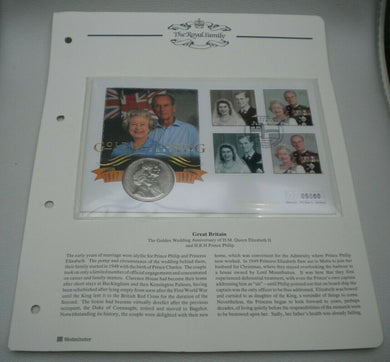 1947-1997 GOLDEN WEDDING ANNIVERSARY, £5 CROWN COIN FIRST DAY COVER PNC & INFO