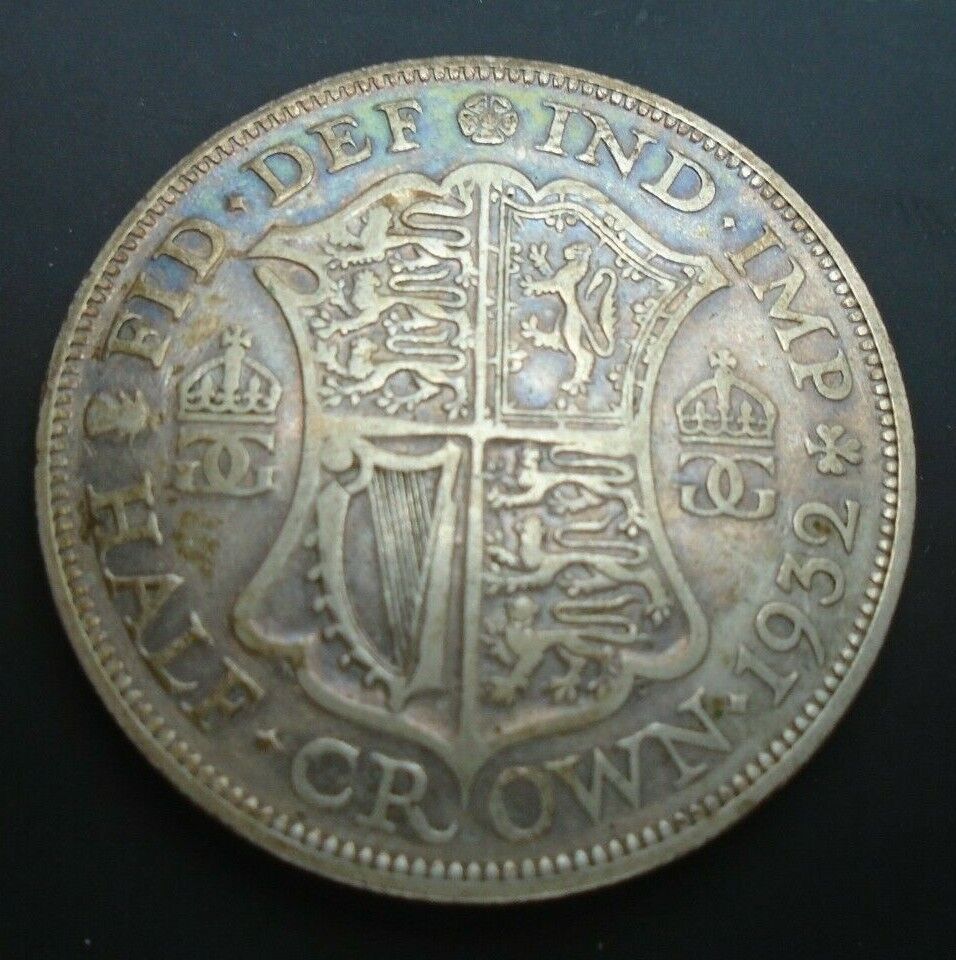 1932 GEORGE V BARE HEAD COINAGE HALF 1/2 CROWN SPINK 4037 CROWNED SHIELD 2