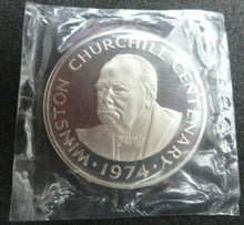 Load image into Gallery viewer, 1974 WINSTON CHURCHILL CENTENERY 45MM ROYAL MINT SILVER PROOF 20 CROWNS COIN
