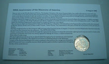 Load image into Gallery viewer, 1492-1992 500th ANNIVERSARY OF THE DISCOVERY OF AMERICA £2 COIN COVER PNC &amp; INFO

