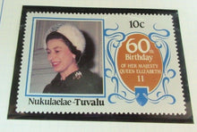 Load image into Gallery viewer, 1986 QUEEN ELIZABETH II 60TH BIRTHDAY NUKULAELAE TUVALU STAMPS &amp;ALBUM SHEET
