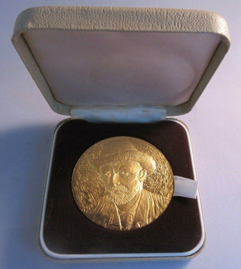 1973 VINCENT VAN GOGH MUSEUM AMSTERDAM GOLD PLATED DBL CROWN SIZE MEDAL BOXED