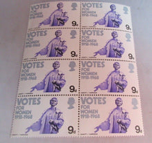 Load image into Gallery viewer, 1968 VOTES FOR WOMEN 9d 9 X STAMPS MNH WITH CLEAR FRONTED STAMP HOLDER
