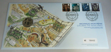 2005 EXPLORING THE MENAI STRAITS £1 COIN COVER ROYAL MAIL STAMPS, POSTMARKS PNC