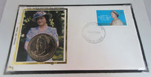 Load image into Gallery viewer, 1980 HM QUEEN MOTHER 80TH BIRTHDAY 25p CROWN COIN COVER PNC COLORANO SILK
