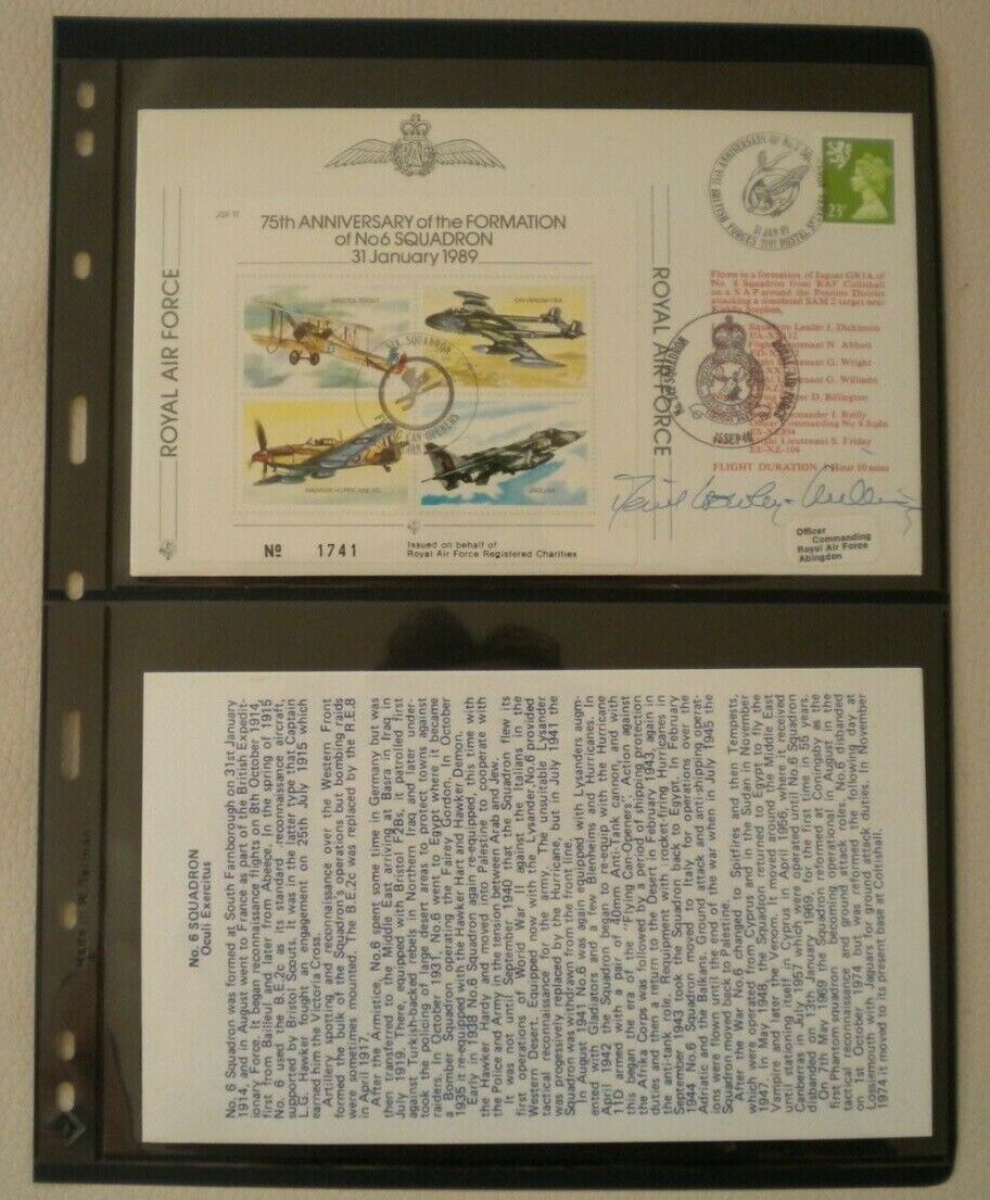 1989 75th ANNIV FORMATION OF NO.6 SQUADRON A/M CROWLEY SIGNED FLOWN STAMP COVER