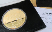 Load image into Gallery viewer, 2014 £5 SILVER PROOF 5 oz COIN ANNIVERSARY of WWI 1914 - 1918 24ct gold plated
