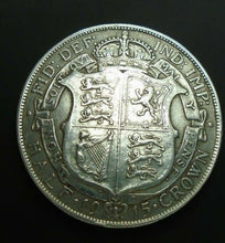 Load image into Gallery viewer, 1915 GEORGE V BARE HEAD FIRST COIN HALF 1/2 CROWN SPINK 4011 CROWNED SHIELD 1
