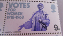 Load image into Gallery viewer, 1968 VOTES FOR WOMEN 9d BLOCK 10 X STAMPS MNH WITH CLEAR FRONTED STAMP HOLDER
