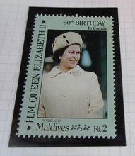 Load image into Gallery viewer, 1986 QUEEN ELIZABETH II 60TH BIRTHDAY MALDIVES STAMPS &amp; ALBUM SHEET
