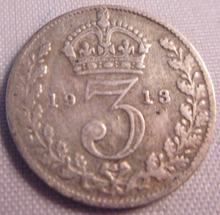 Load image into Gallery viewer, 1913 KING GEORGE V BARE HEAD .925 SILVER 3d THREE PENCE COIN IN CLEAR FLIP
