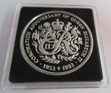 Load image into Gallery viewer, 1993 CORONATION ANNIVERSARY SILVER PROOF GUERNSEY £2 CROWN COIN BOX &amp; COA
