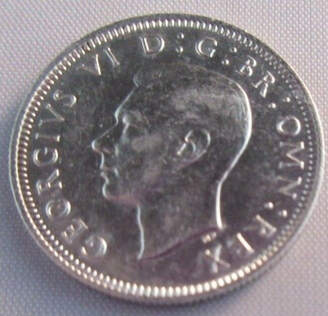 1945 KING GEORGE VI BARE HEAD .500 SILVER aUNC ONE SHILLING COIN & CLEAR FLIP S1