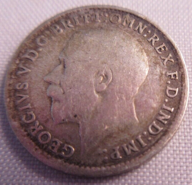 1919 KING GEORGE V BARE HEAD .925 SILVER 3d THREE PENCE COIN IN CLEAR FLIP