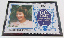 Load image into Gallery viewer, 1986 QUEEN ELIZABETH II 60TH BIRTHDAY NANUMEA TUVALU STAMPS &amp; ALBUM SHEET
