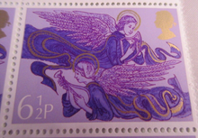 Load image into Gallery viewer, 1975 ANGELS WITH HARP &amp; LUTE 6 1/2P 10 X STAMPS MNH WITH STAMP HOLDER
