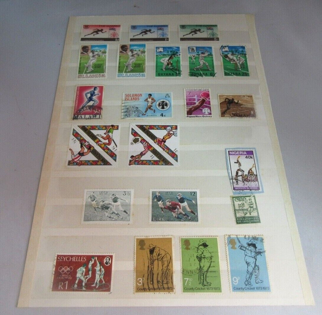 VARIOUS SPORTING ZAMBIA & OTHERS STAMPS WITH CLEAR FRONTED HOLDER