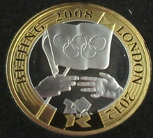 Load image into Gallery viewer, 2008 £2 OLYMPIC HANDOVER SILVER PROOF TWO POUND COIN BOXED ROYAL MINT COIN
