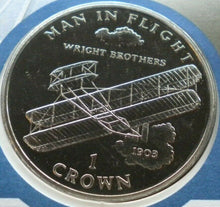 Load image into Gallery viewer, 1995 MAN CONQUERING THE SKIES QEII ISLE OF MAN 1 CROWN COIN PNC
